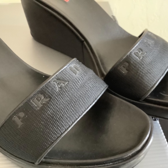 Prada Linnea Rosa Black Size 9(39) Wedge Sandal - Picture 7 of 9